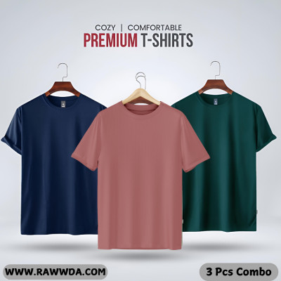 Mens Cotton Premium Blank T-shirt -Combo- Ice berg Green, Green, Navy